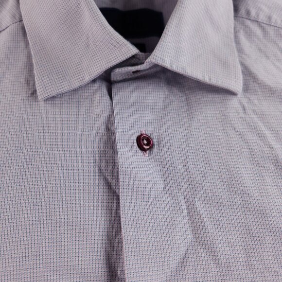 David Donahue Trim Fit Purple Check 17 34/35 Button Up Shirt Men Long Sleeve - Picture 11 of 16